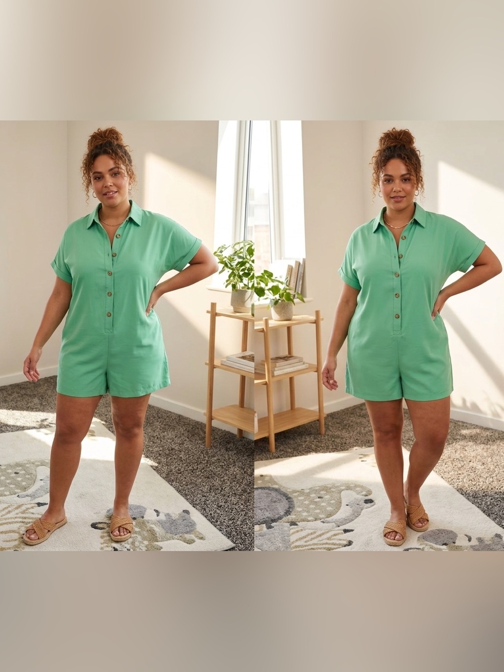 Mint Green Button-Front Romper